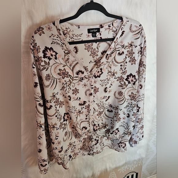 Lord & Taylor Boho Floral Print Tie-Front V-Neck Top - Picture 2 of 7